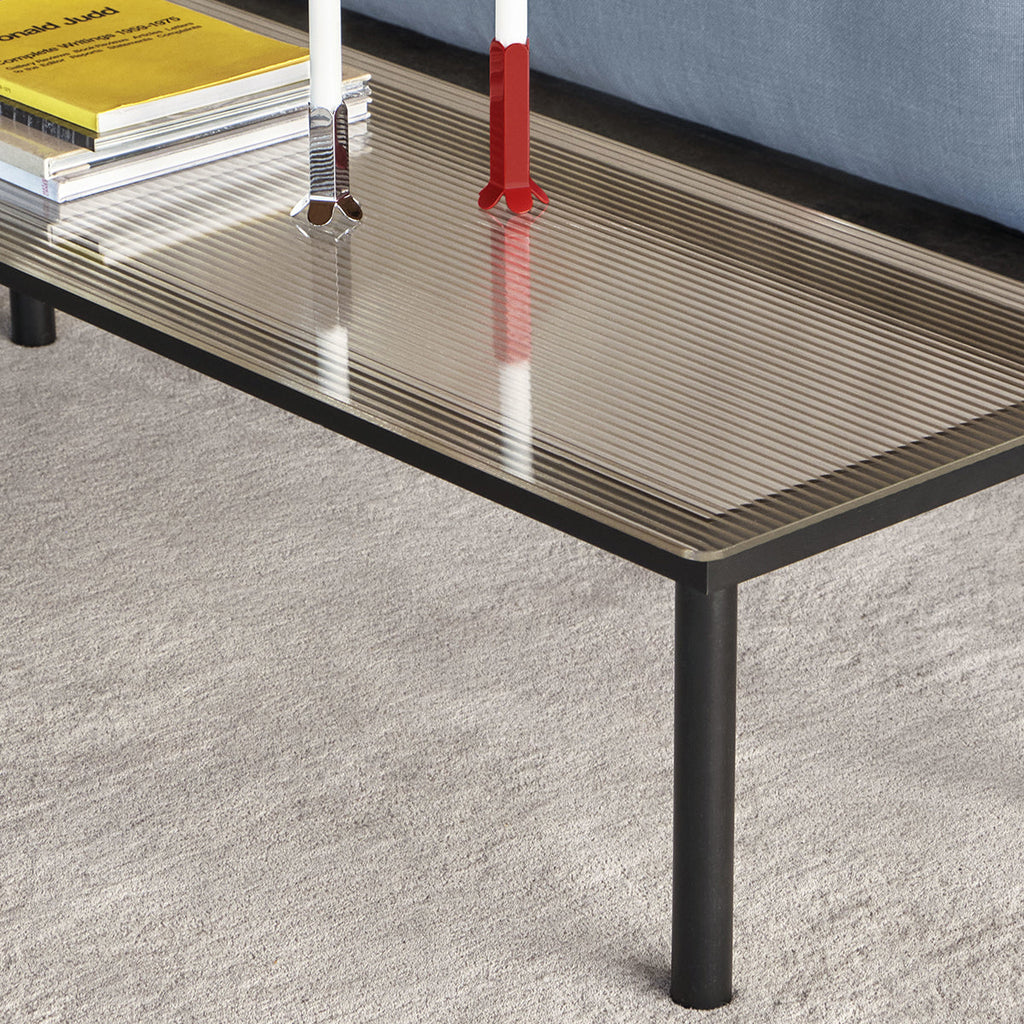 Table basse Kofi Chêne Massif Noir & Verre Roseau Clair - l 140 x L 50 x h 36 cm